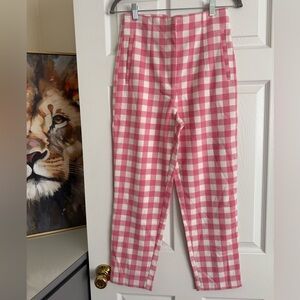Zara Pink and White Gingham Tapered Pants